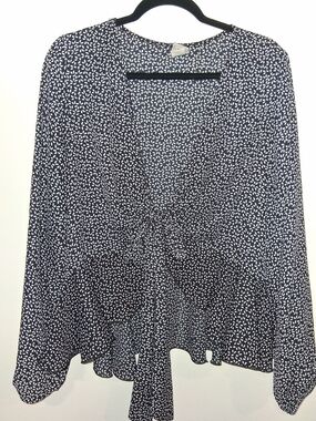 Libian Navy and White Printed High-Low Tie-Front Skirt